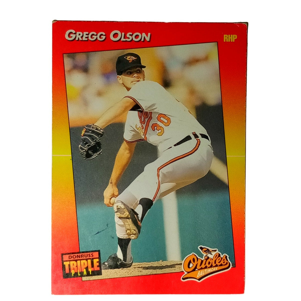 MLB 1992 Leaf Donruss Triple Play #13, Gregg Olson, Baltimore Orioles,  EXC Cond