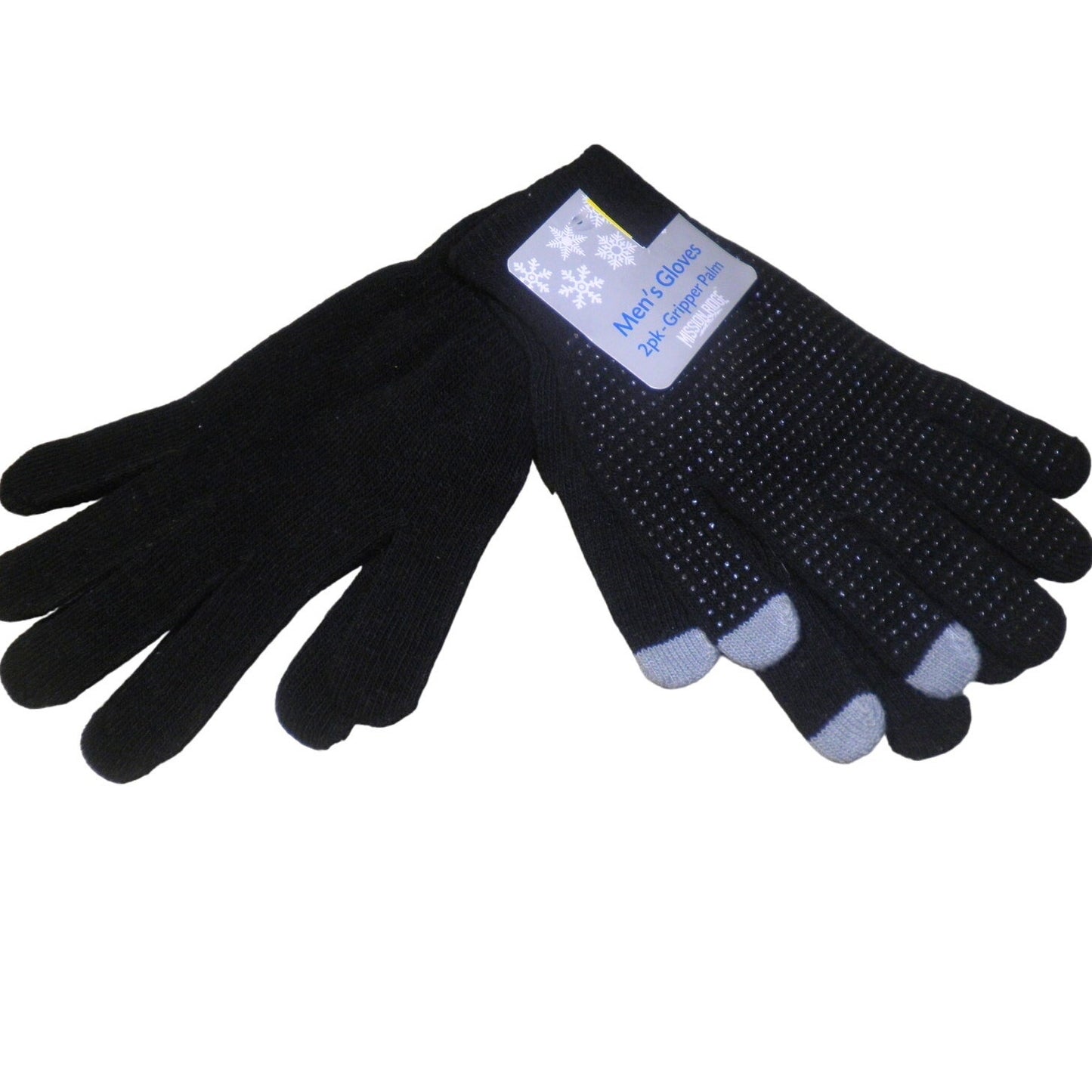 Mens Mission Ridge 2-pack Knitted Gloves, Gripper Palm Gloves, Black, One-Size