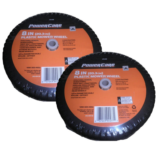 2-PK Powercare 8 in. x 175 in. Universal Plastic Wheel Set for Lawn Mowers