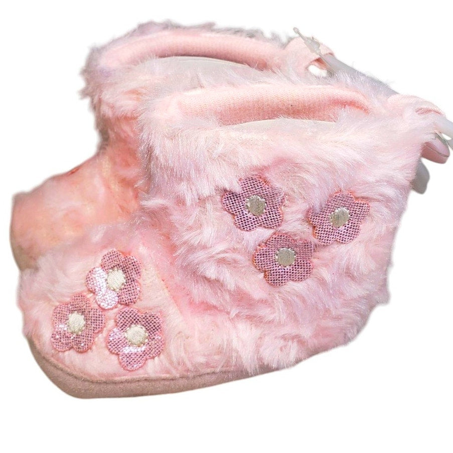 Rising Star Baby Girl Size 1 (3-6 Months) Faux Fur Flower Embellished Pre-Walker