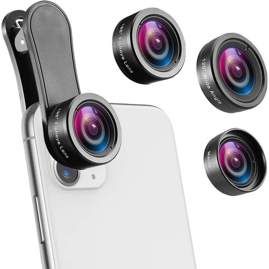 Phone Camera Lens (3), 230° Fisheye Lens, 15X Macro Lens, 0.65X Wide Angle Lens