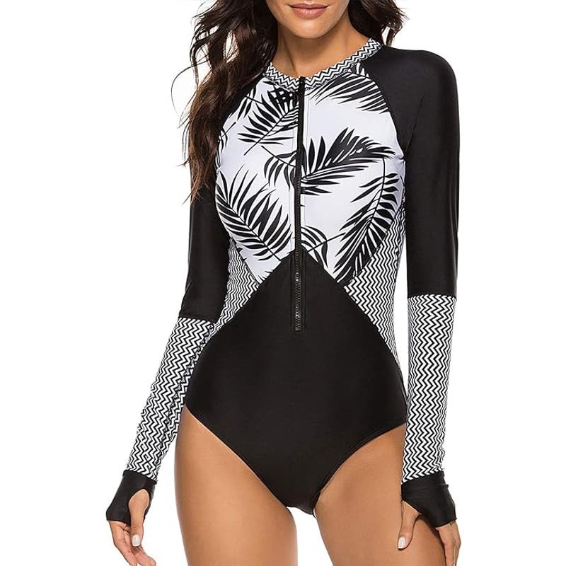 Athletic One Piece Swimsuits Long Sleeve Swimsuit Sports Surfing, L (8-10)