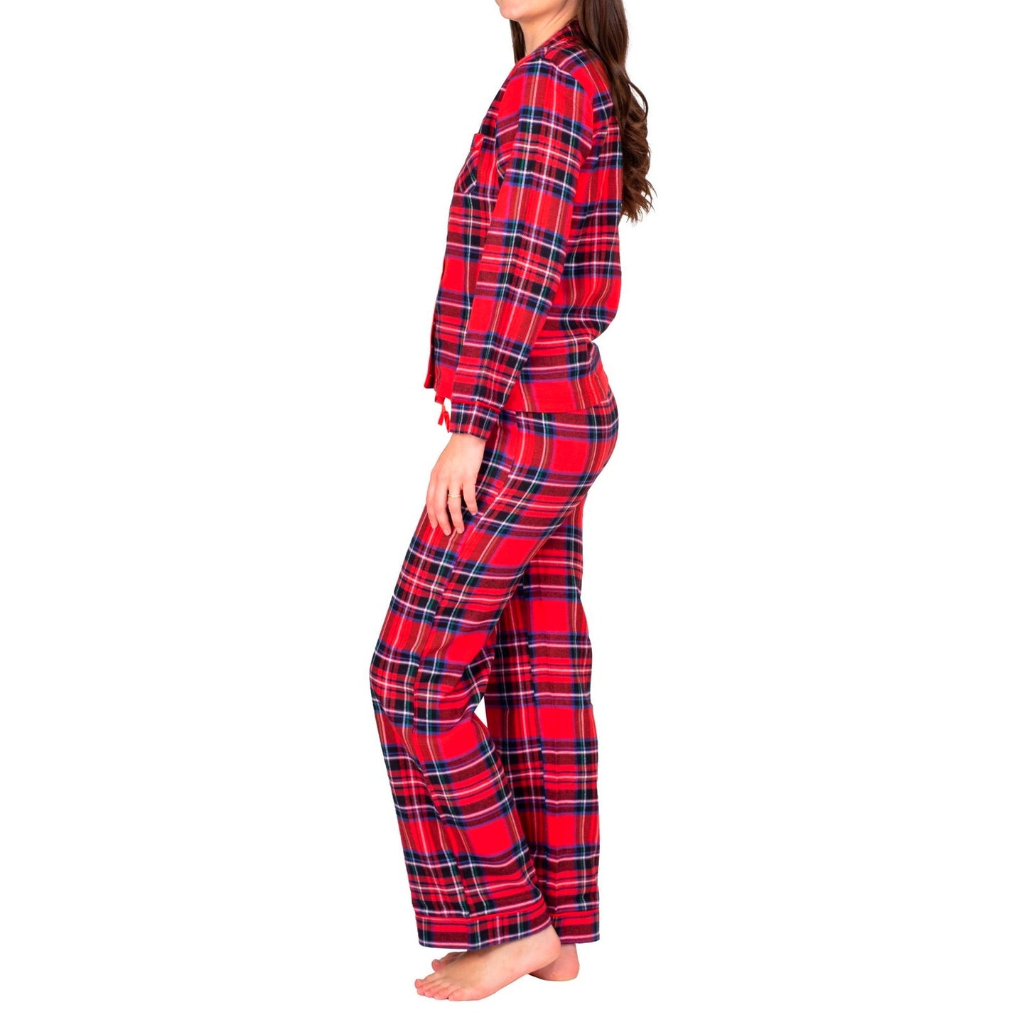 Blis Women's Sleep Long Sleeve Pajama Shirt and Pant Set, Navy Tartan Plaid, 3XL