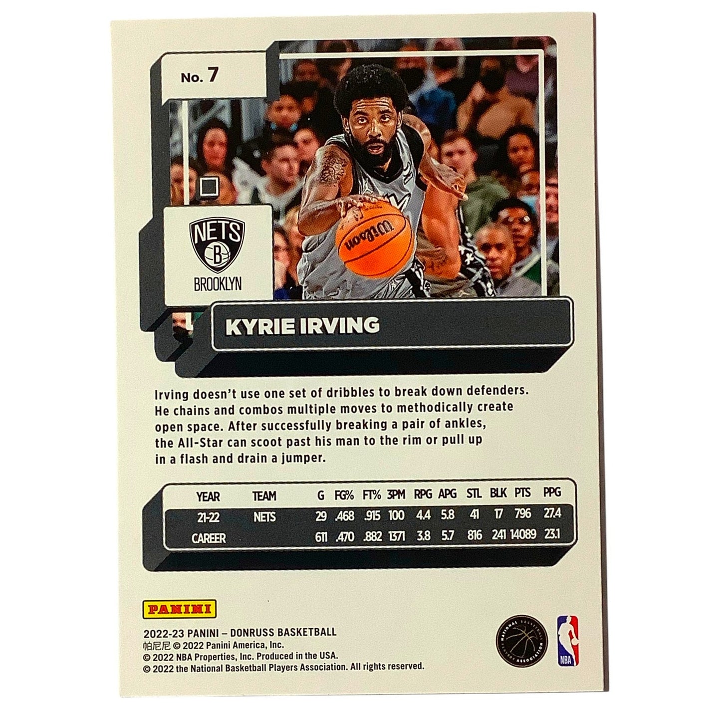 Kyrie Irving, Card #7, Brooklyn Nets, 2022-23 NBA Panini Donruss NM+