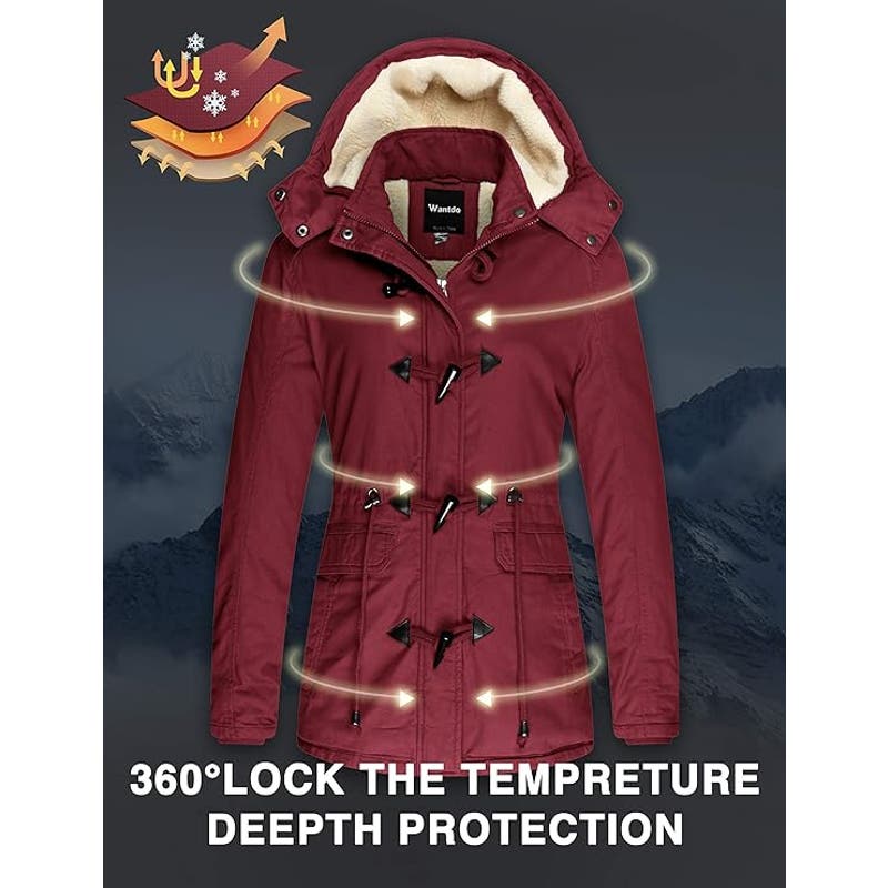 Womens Winter Military Cotton Jacket Hooded Outwear Coat Claret, MD, 100% Cotton
