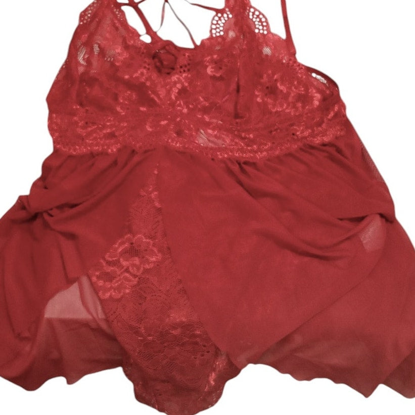 Avidlove Snap Crotch Lingerie V Neck Lace Nighty Sleepwear Burgundy, L (14W)