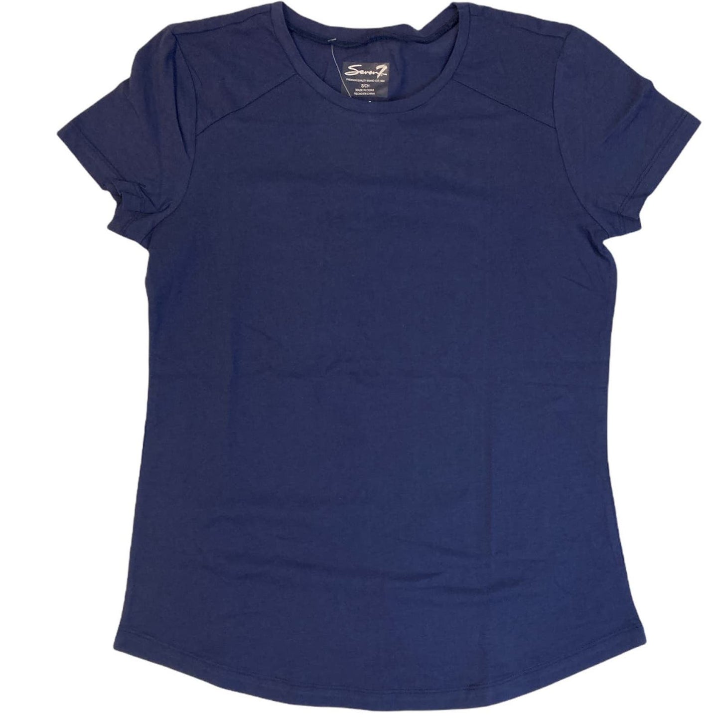 Seven7 Women Large Cotton Crew Neck Short Sleeve T-Shirt (Navy Blue)