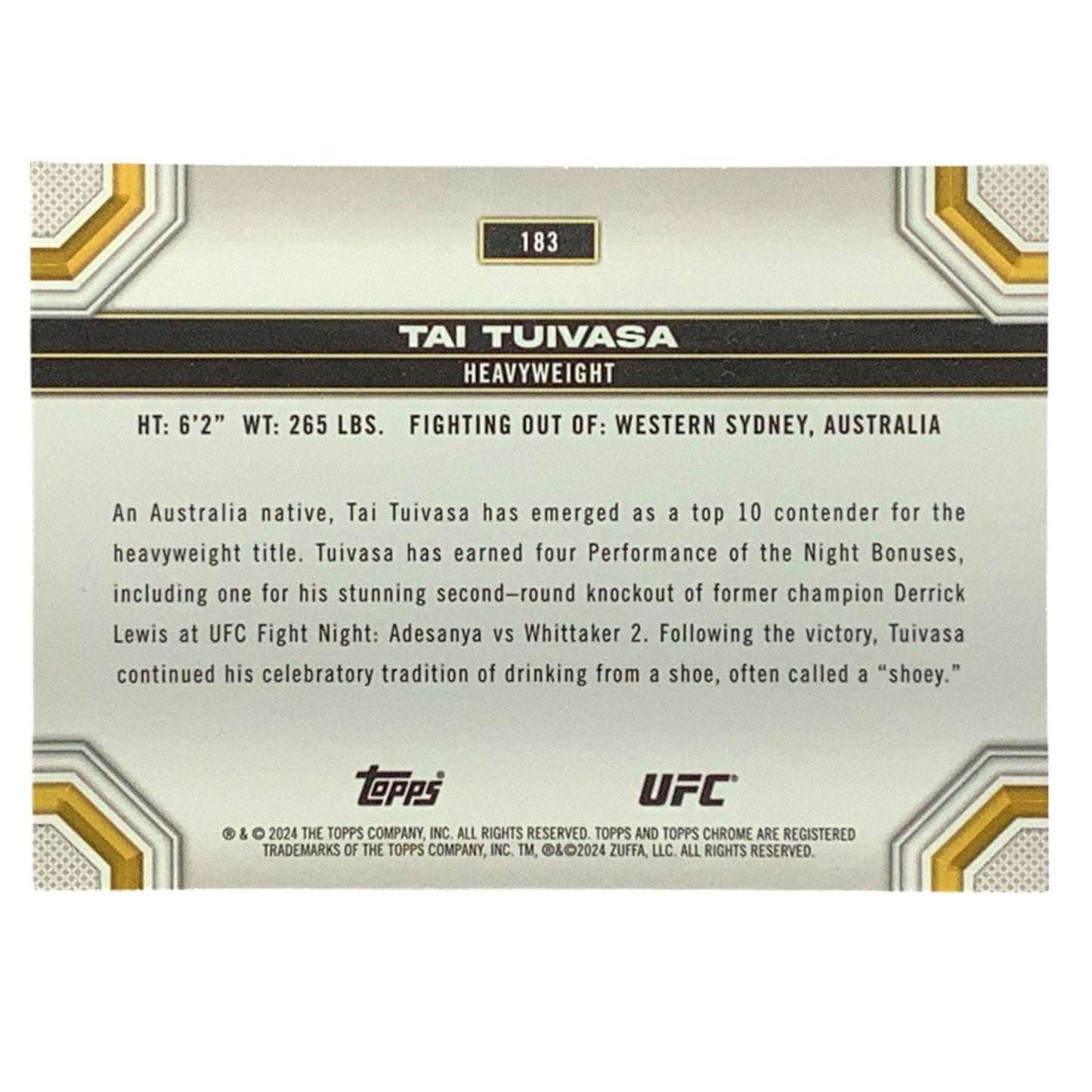 Tai Tuivasa, UFC Heavyweight, Card 183, 2024 Topps Chrome UFC, NM+