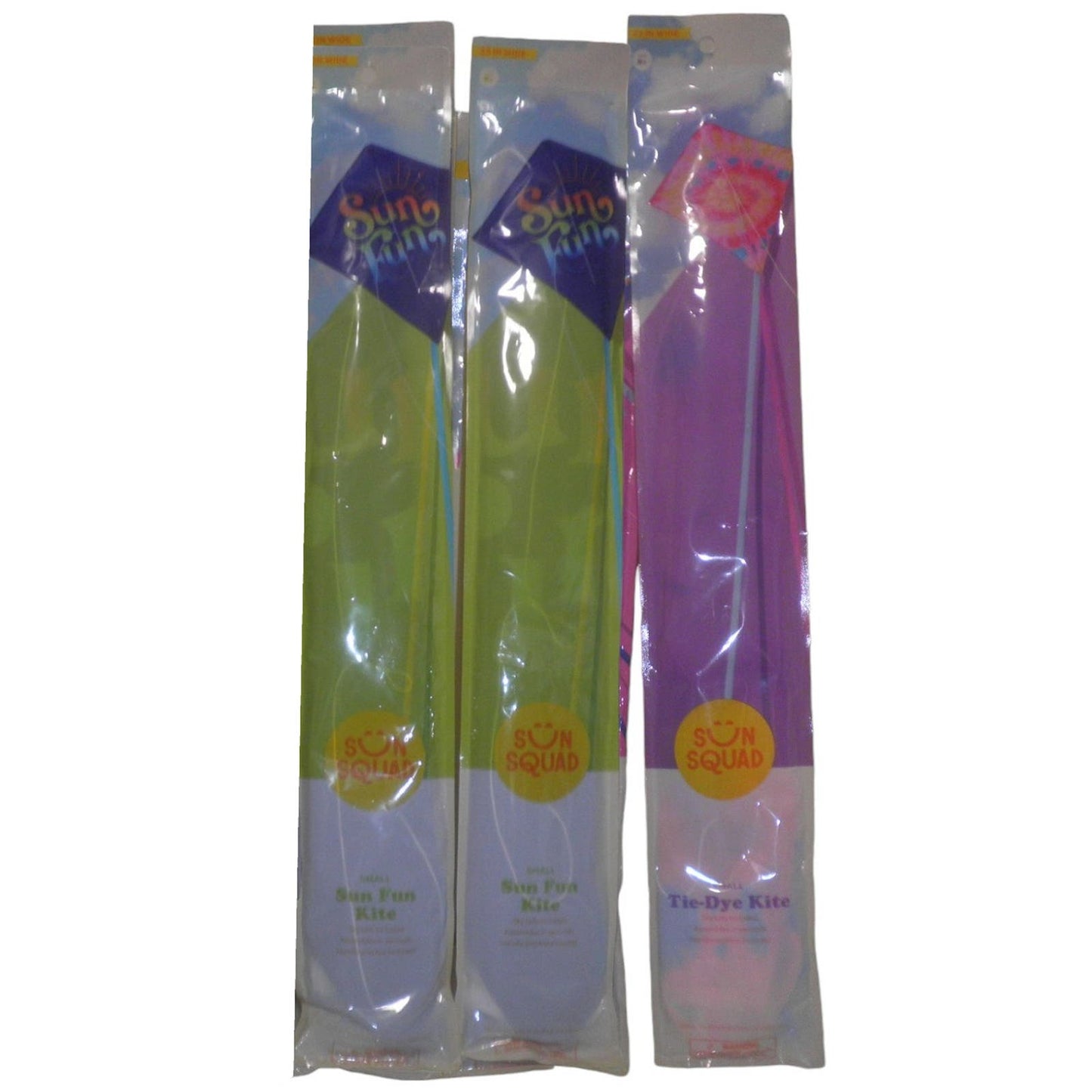 3 x Sun Squad Kites: Sun Fun Kites (2) and Tie Dye Kite (1), NIP