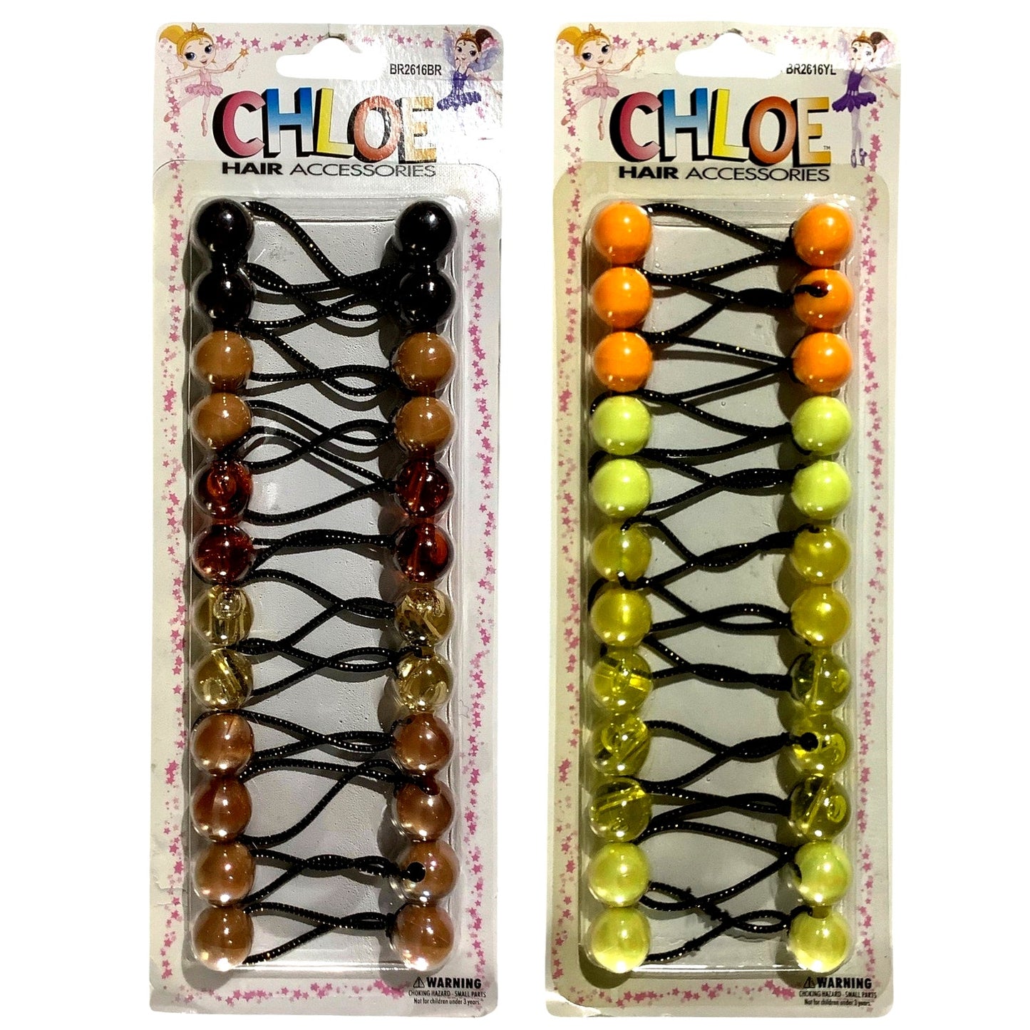 Chloe Ponytail Holders 20 PK (10 Browns, 10 Yellow-Orange) Twin Bead Hair Ties