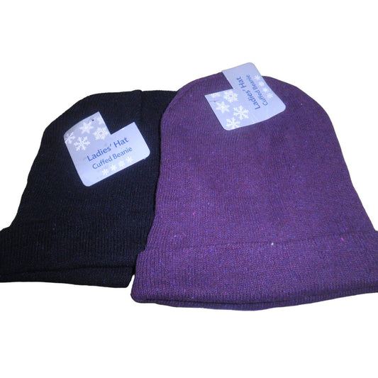 2-PK Old east Main Co., Ladies, One-Size, Cuffed Beanie Caps, Blended Materials