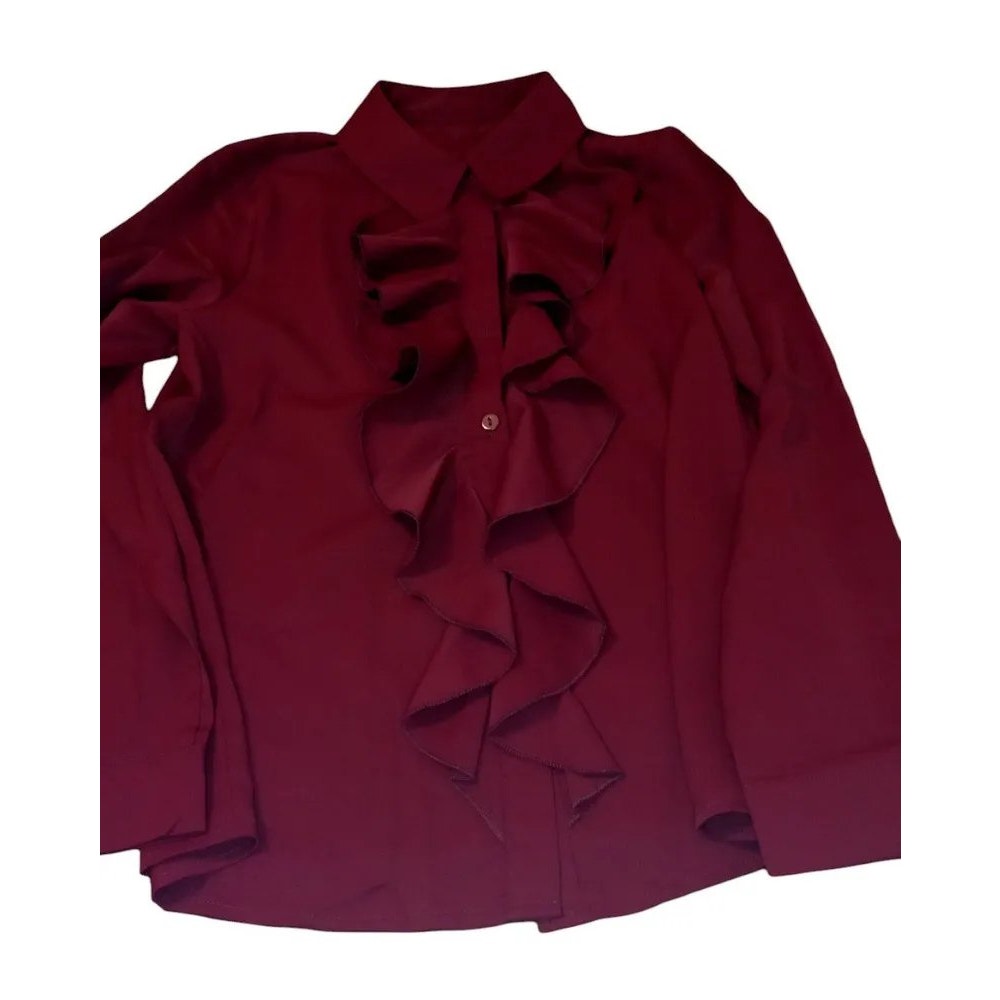 LYANER Collar Neck Button Down Ruffle Front L/S  Blouse Shirt Top, S (4-6)