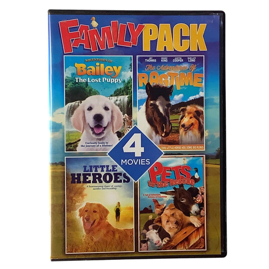 4-Movie Family Pack- Bailey, Ragtime, Little Heroes, Pets to the Rescue, EUC