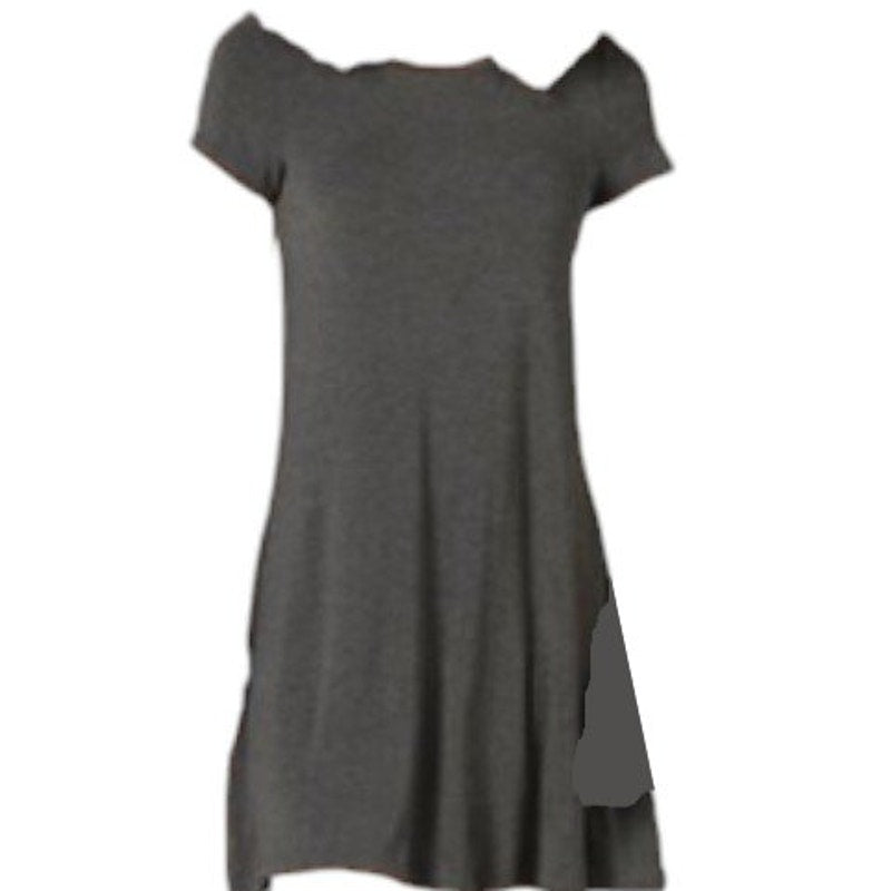 Women's Short-Sleeve Scoop Neck A-Line Swing Dress, Charcoal Heather, X-Small