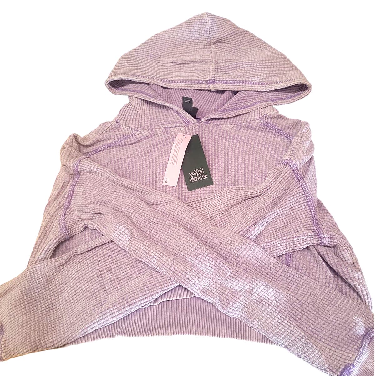 Wild Fable Women's Cropped Waffle Hoodie, Medium, Purple - Free Shipping