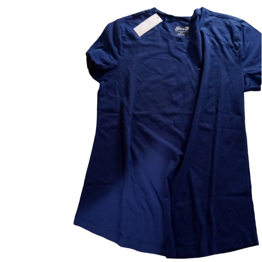 Seven7 Women Medium Cotton Crew Neck Short Sleeve T-Shirt (Navy Blue)