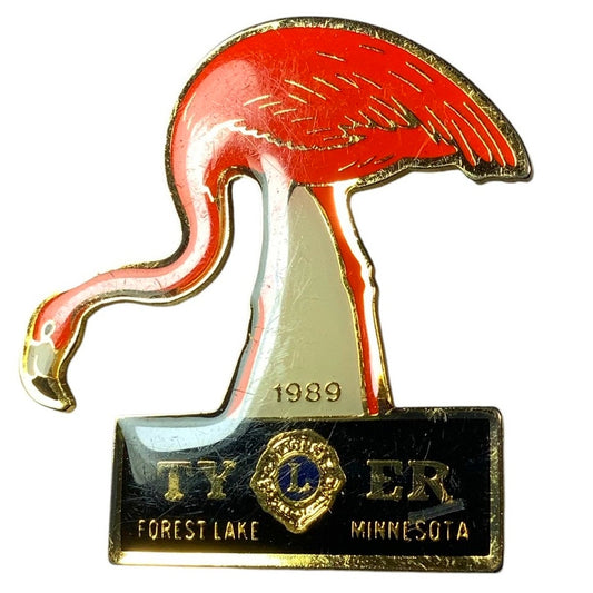 Vintage 1989 Lions Club International Flamingo Pin, Tyler Forest Lake MN