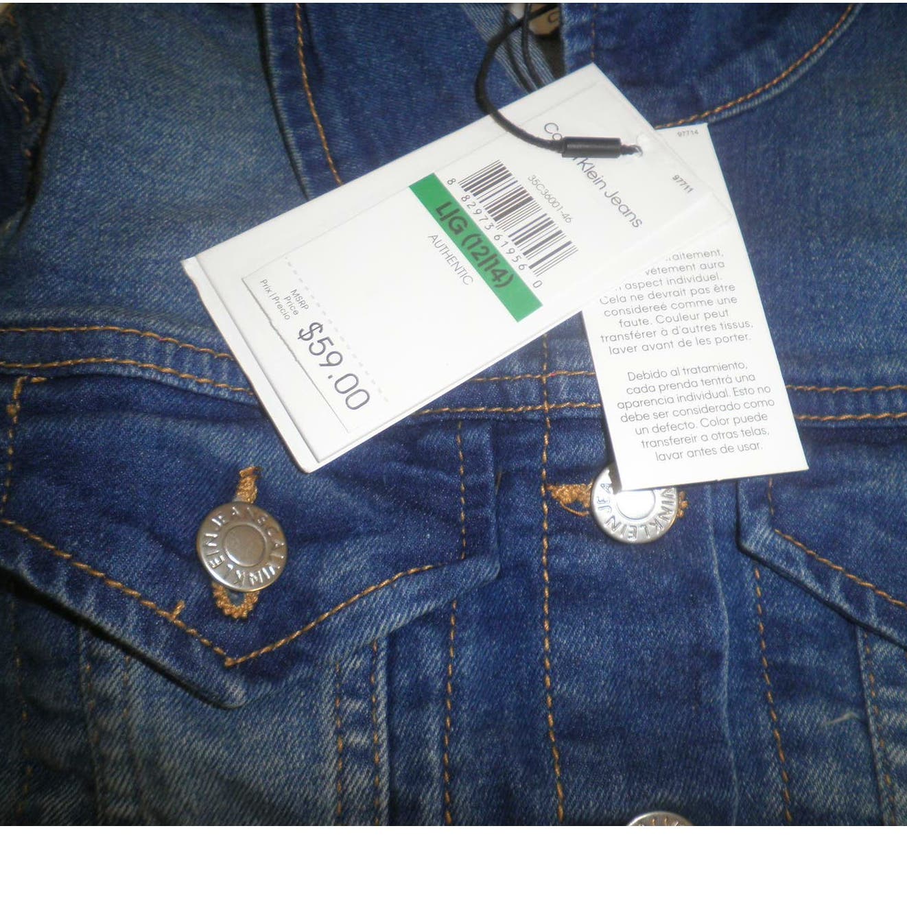 Calvin Klein Girls' Basic Jean Jacket, Stretch Denim. Button Closure, L (12/14)