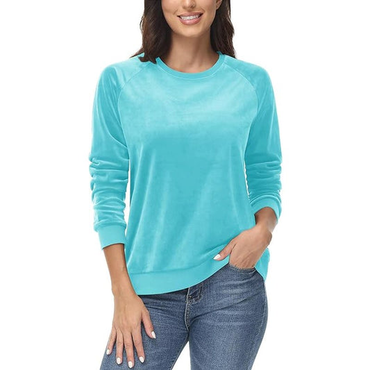 Women's Velour Casual L/S Shirt, Water Blue, Small, Velvet Top, Pullover, NWT