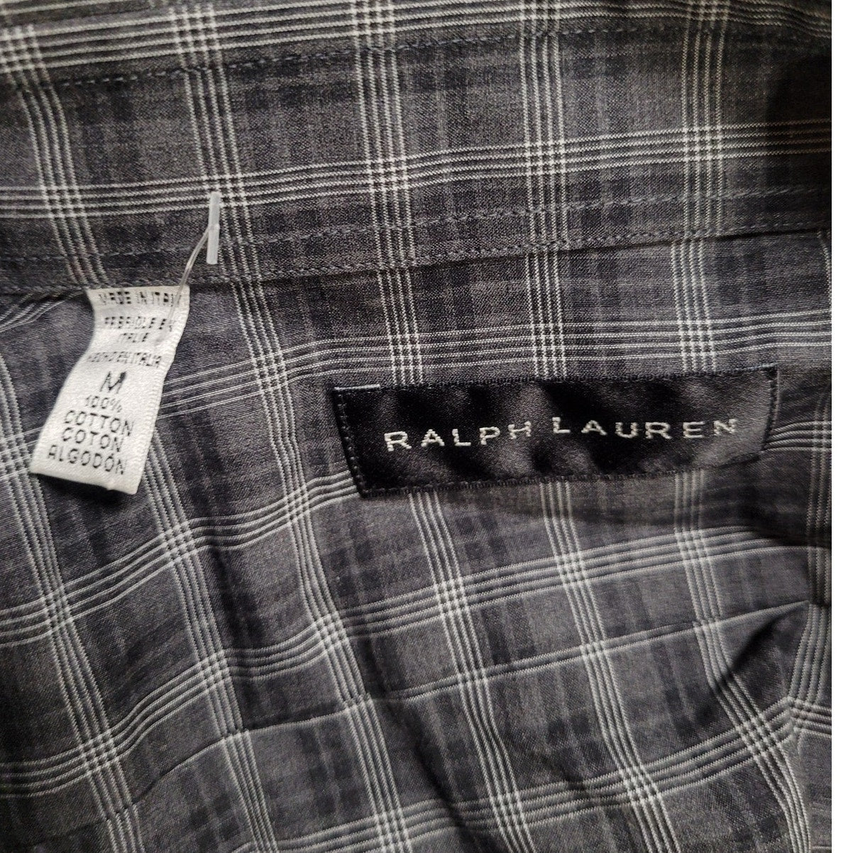 Ralph Lauren, Made in Italy, Plaid Gray Button Down Shirt, Gray, Medium