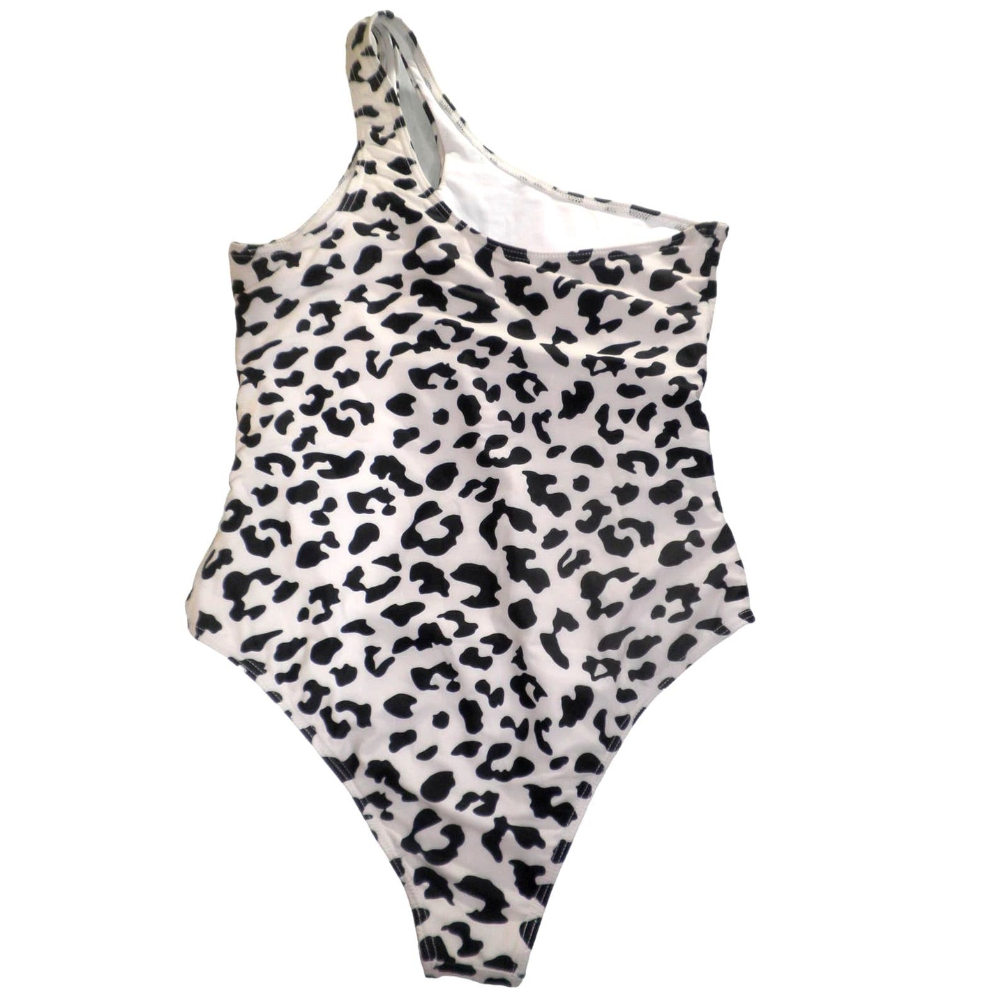 One Shoulder One Piece Ruched Swimsuit Tummy Control Full Coverage, Leopard, LRG