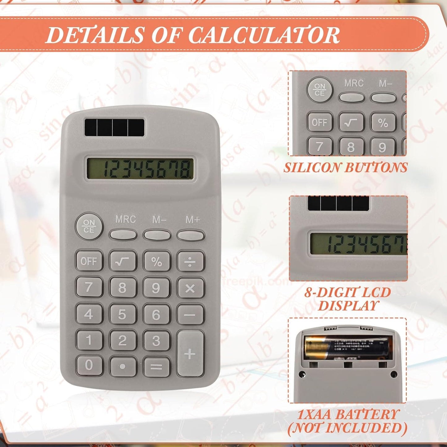 10-Pcs Small Basic Calculators, Pocket Size Mini Calculator, Battery Operated