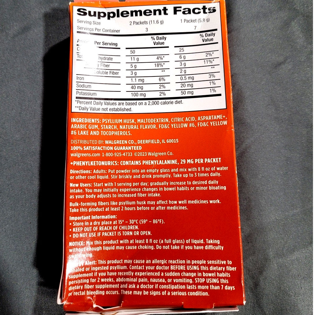 Walgreens Fiber Powder Stick Packs, Orange 7 CT, Expiration Date 09-31-2026