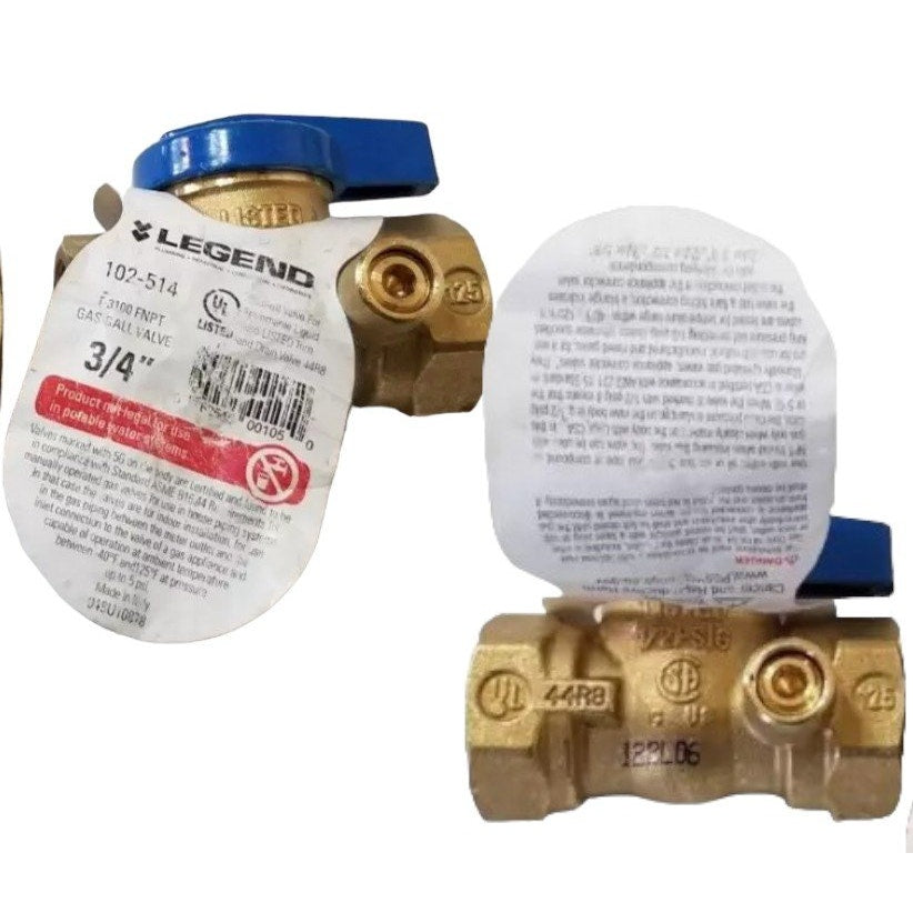 2 CT. Legend Manual Ball Valve: 3/4" Pipe Part#: 102-514. For Fluids and Gases