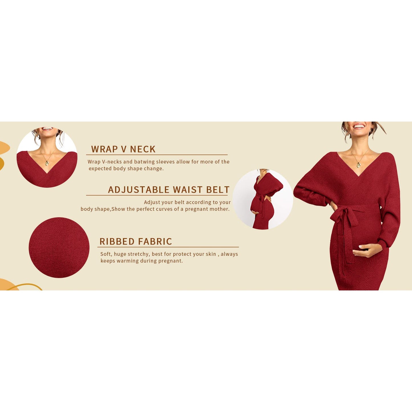 Women's Sweater Dress, Maternity, Nursing, Any Dress-up Occasion, XL, Burgundy