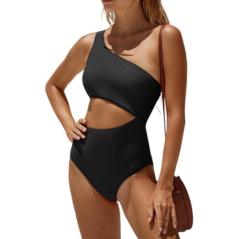 Yonique One Piece Bathing Suit One Shoulder Swimsuit Cutout Monokini Black S