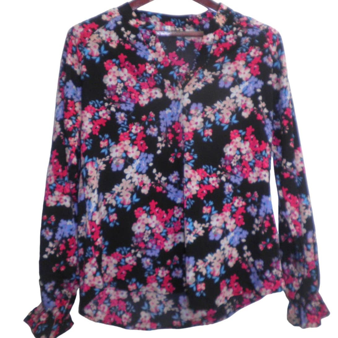 Casual Floral Ruffle Sleeve Tops Cute Boho V Neck Loose Blouses, Medium