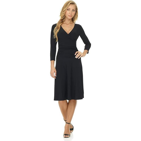 Rekucci Size 4 Slimming 3/4 Sleeve Fit-and-Flare Crossover Tummy Control Dress