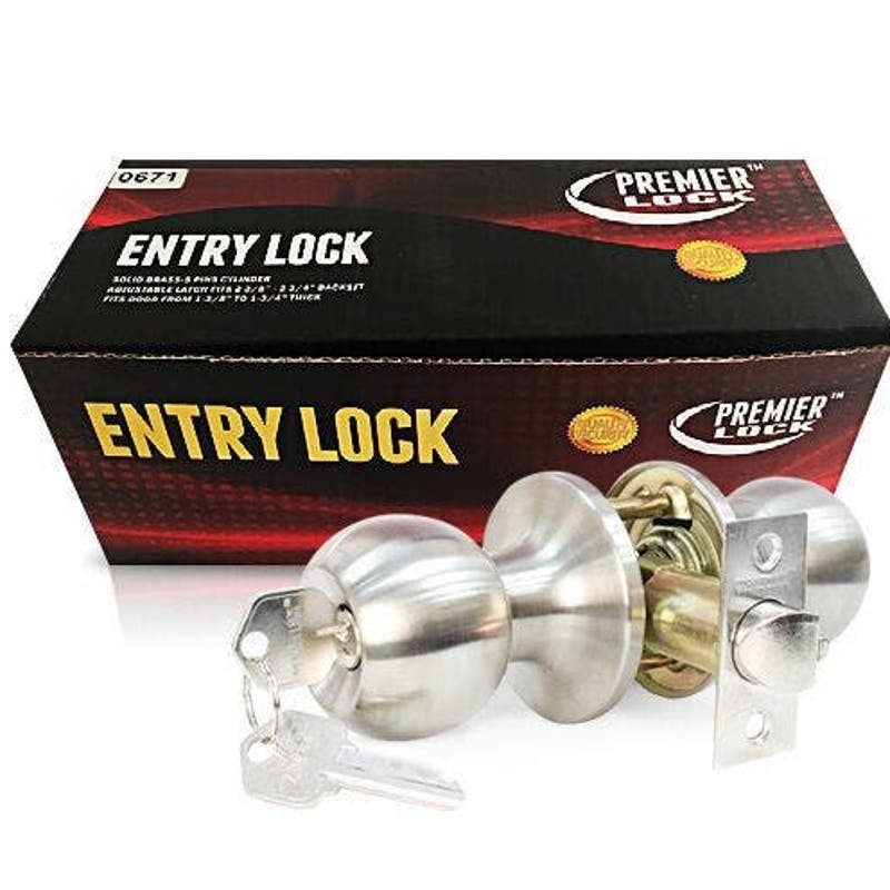 Premier Lock Stainless Steel Entry Door Knob with 2 KW1 Keys, NIB