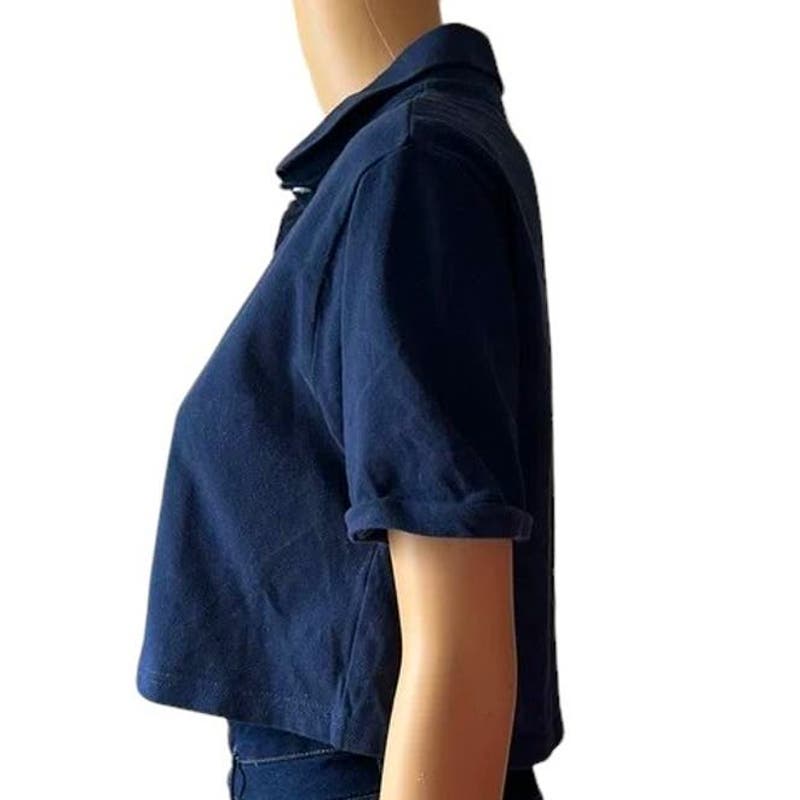 Wild Fable Women's Polo Style Cropped Top, 3-Button Shirt, Navy Blue, X-Large