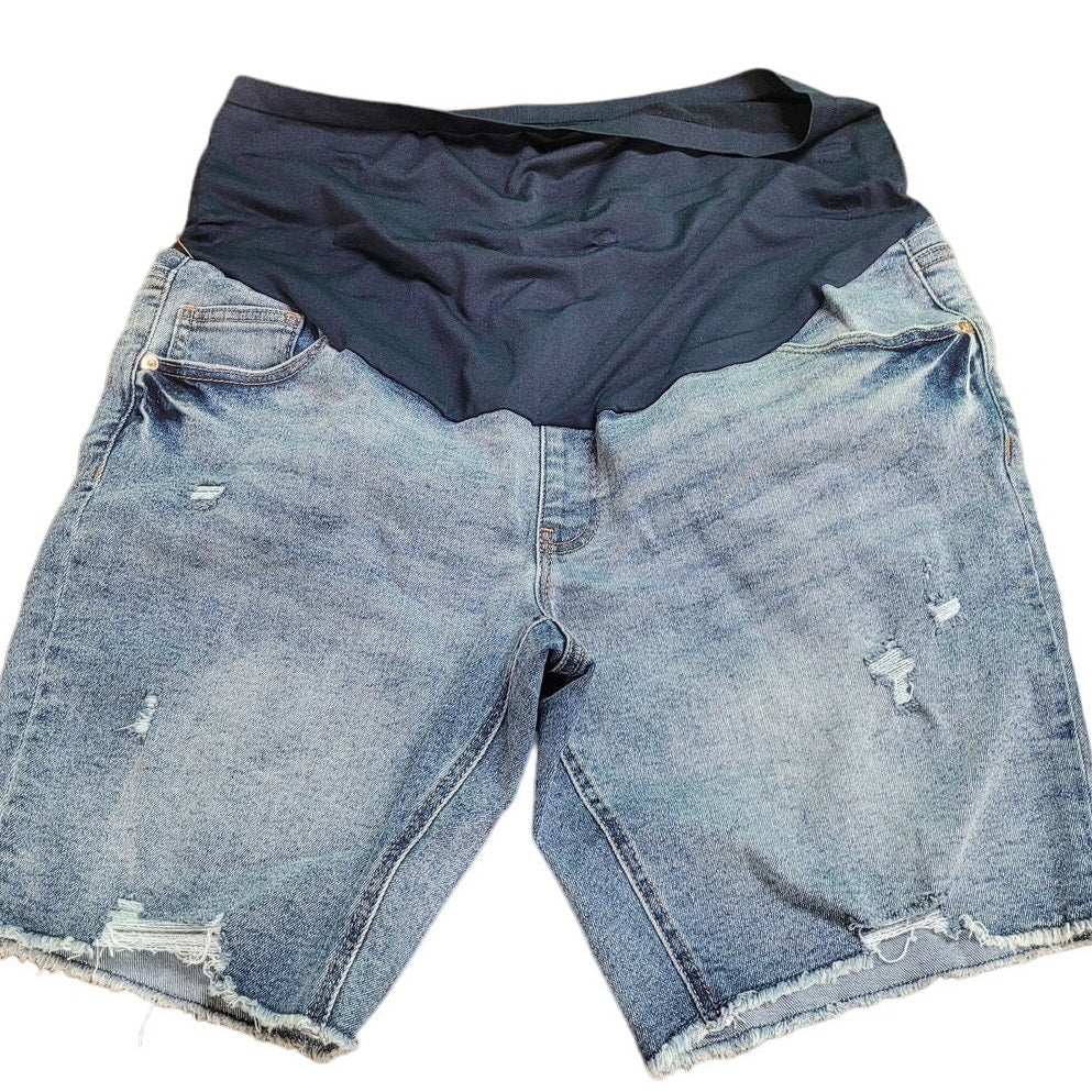 Maternity Time and Tru Bermuda Shorts w/ Full Panel, Distressed L/XL (16-18)