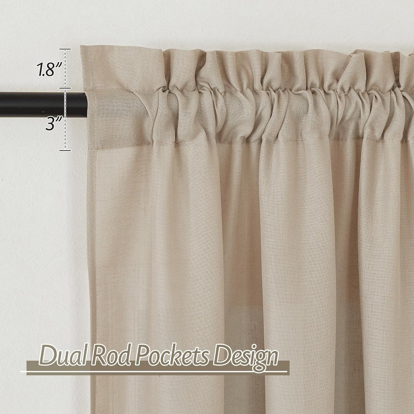 Natural Linen Textured Curtain Panels (2), 52"W x 108"L, Light Filtering