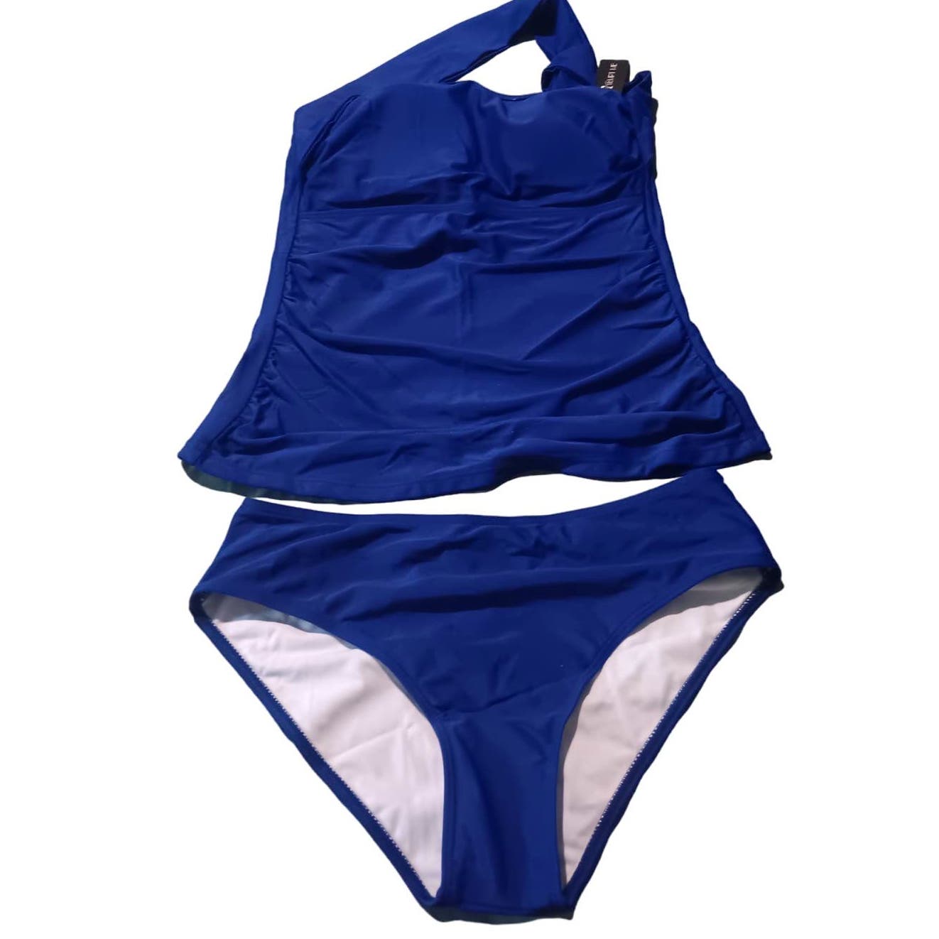 Tempt Me Navy Blue Two Piece Tankini One Shoulder Swim Top w/ Shorts L (12-14)