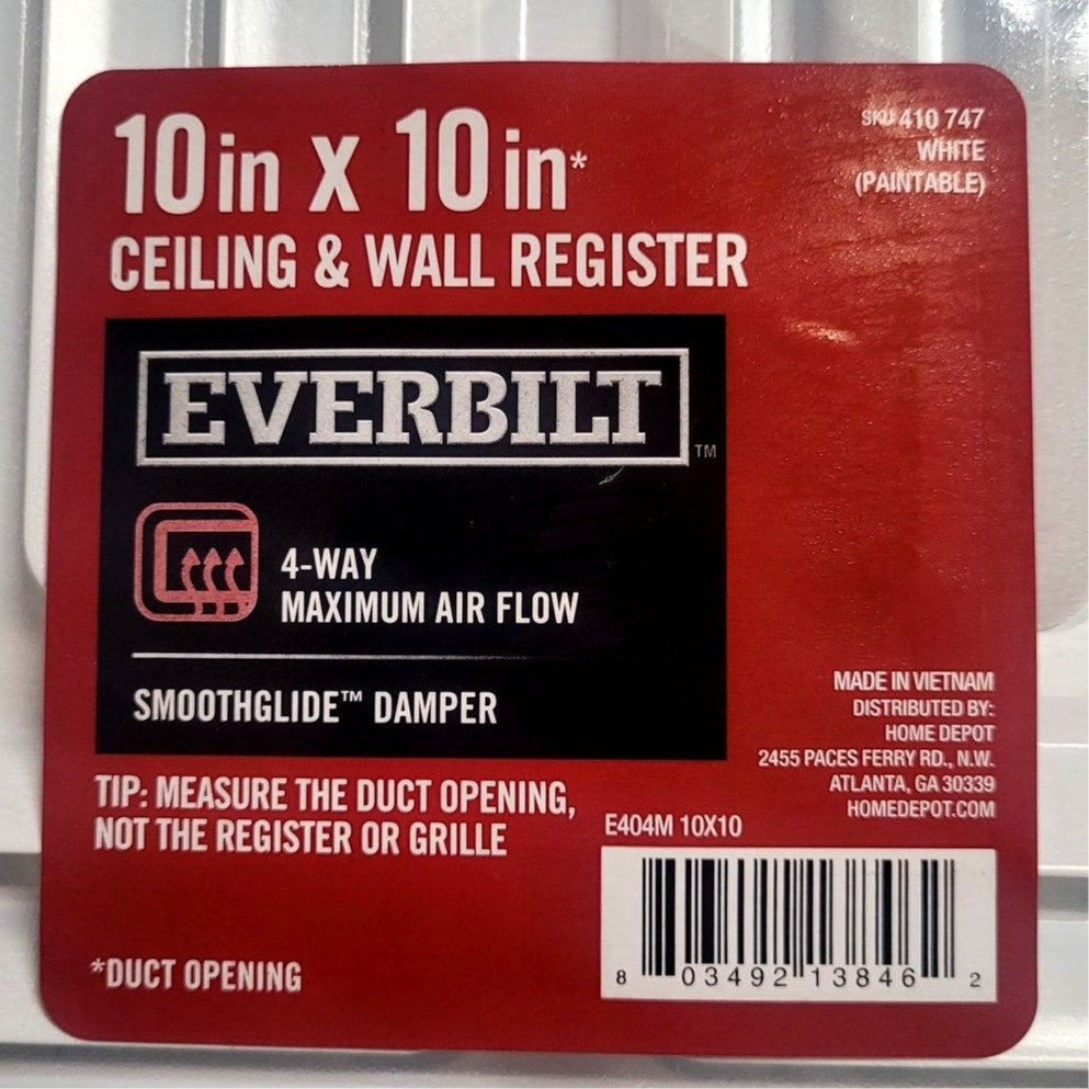 Everbilt 10 in. X 10 in. 4-Way Steel Fixed Curved Blade Wall/Ceiling Register