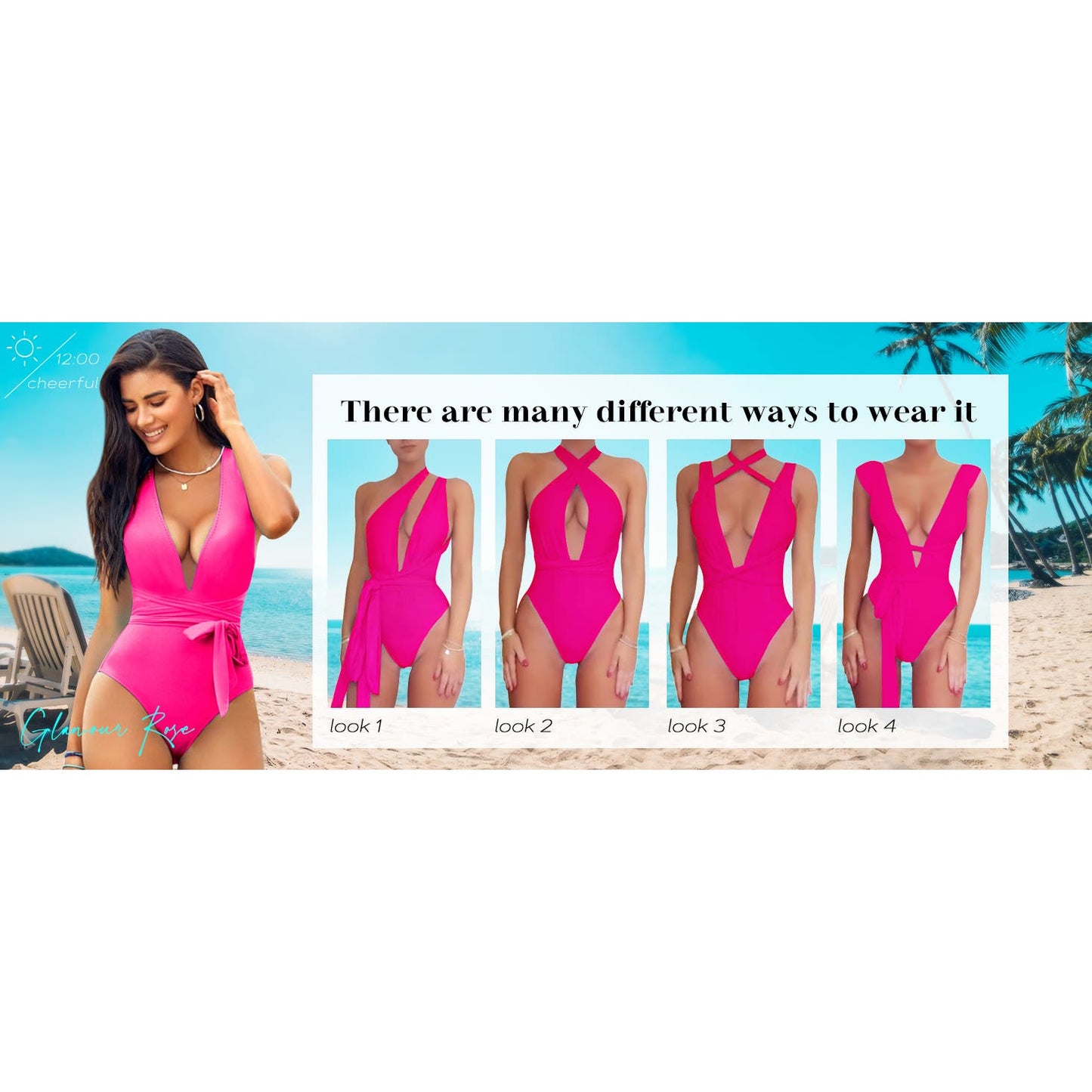 Sexy Tie Criss Cross Plunge One Piece Thong Swimsuit High Cut Brazilian Suit, XL