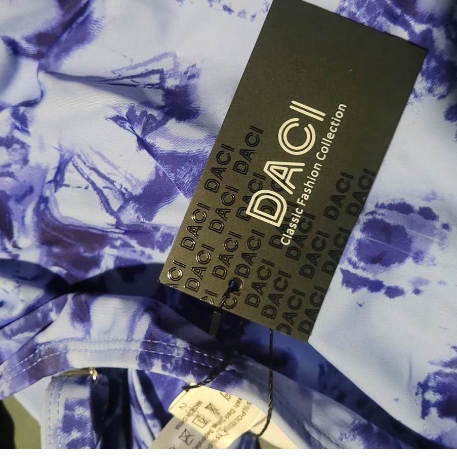 Daci Blue Tie Dye, One Piece High Waisted Tummy Control Cutout Lace up 14W Plus