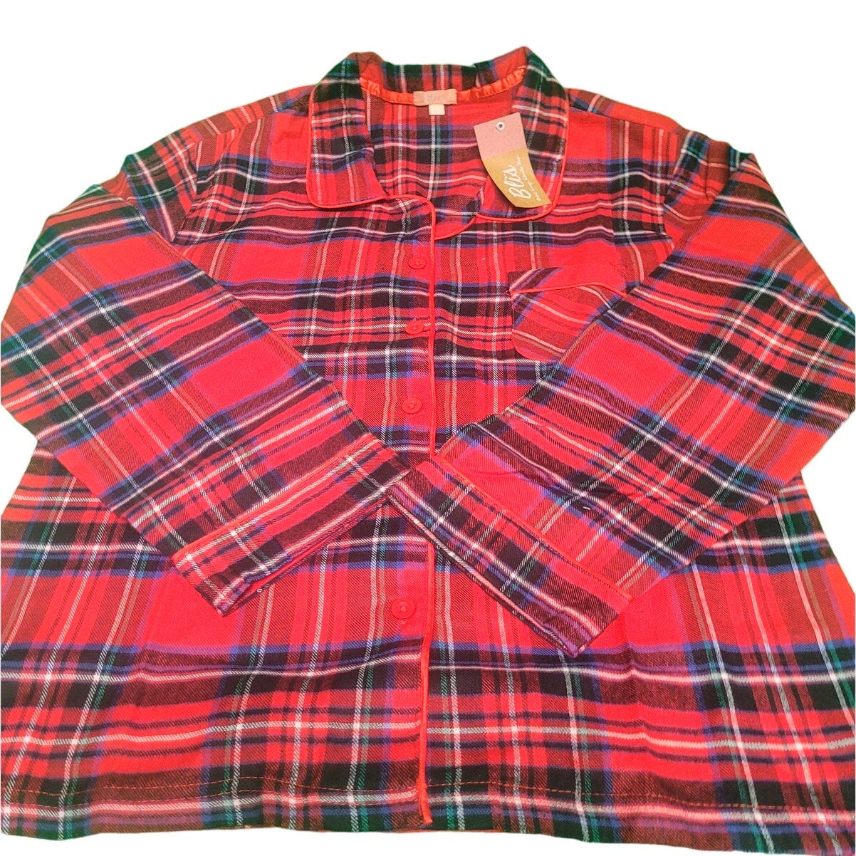 Blis Women's Sleep Long Sleeve Pajama Shirt and Pant Set, Navy Tartan Plaid, 3XL