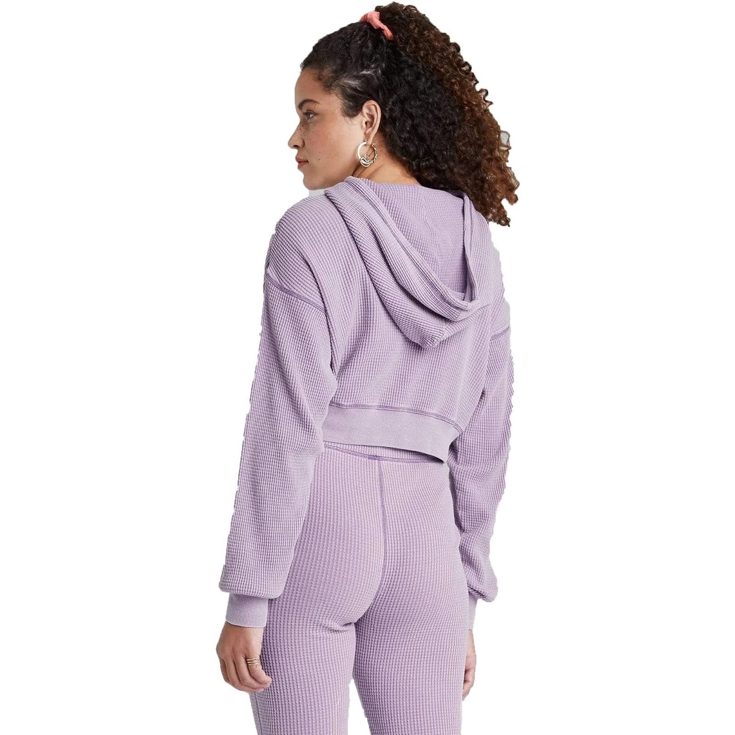 Wild Fable Women's Cropped Waffle Hoodie, X-Large, Purple - Free Shipping