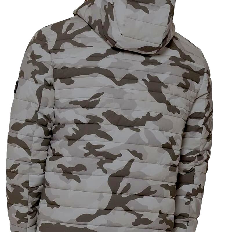 Tommy Hilfiger Men's Stretch Poly Hooded Packable Puffer Jacket, SM, White Camo