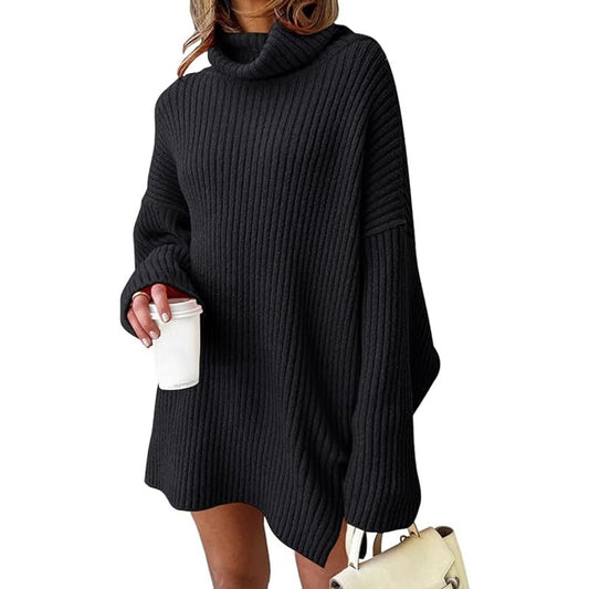 LILLUSORY Black, LRG, Turtleneck Oversized Sweater Dress, Tunic Pullover Knit