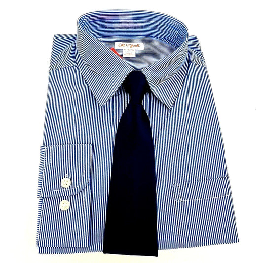 Boys Long Sleeve Dress Shirt & Tie Blue Striped Navy, XS, 37-50 Lbs. 24" Chest