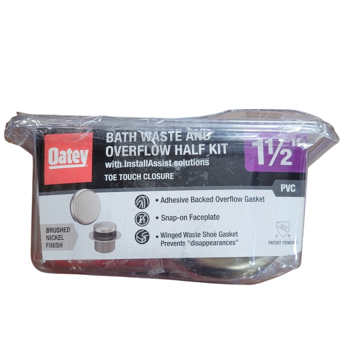 Oatey Touch Toe Sch. 40 PVC Bath Waste Half Drain Kit in Brushed Nickel