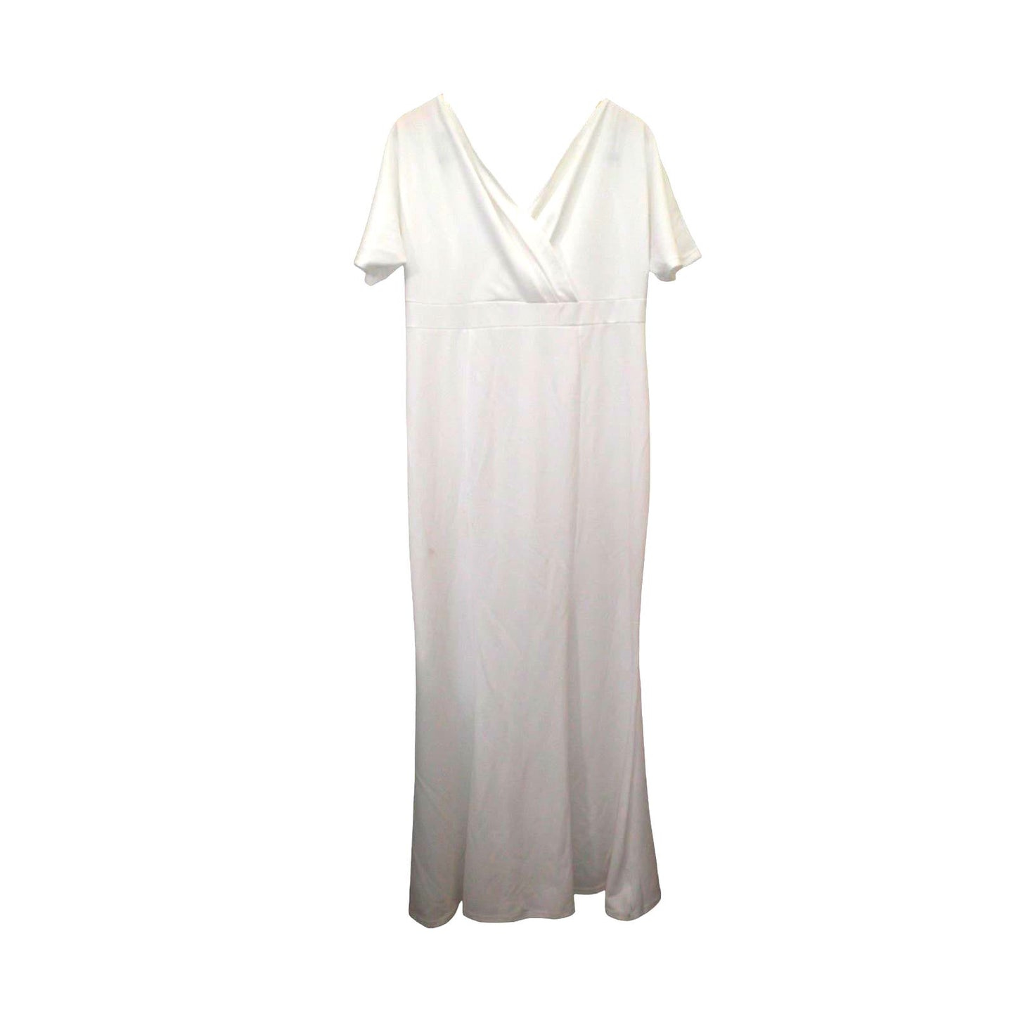 Women's Sexy Cap, Short Sleeve, V-Neck Flowy Maxi Cocktail Gown, White, XXL