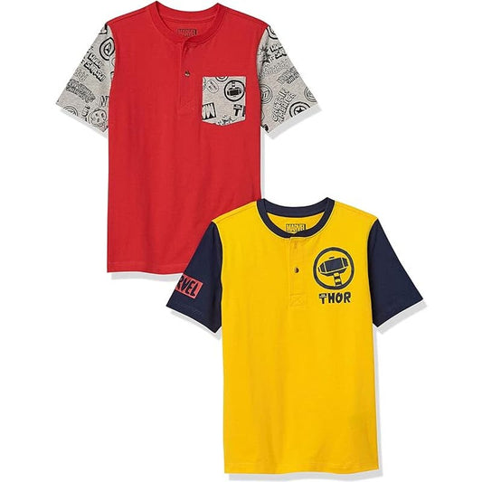 Spotted Zebra Marvel Boys Short-Sleeve Henley Shirts, Pack of 2, Large (10)