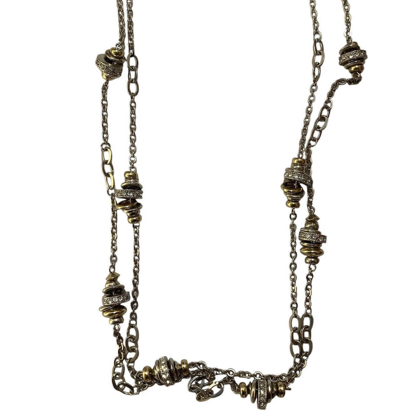 Elegant Loft Necklace Double Strand, Multi-Layer, Silver & Gold With Rhinestones