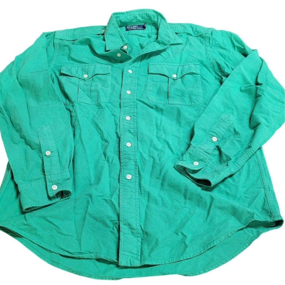 Ralph Lauren Polo, 100% Cotton Solid Button Down Shirt, Green, Medium